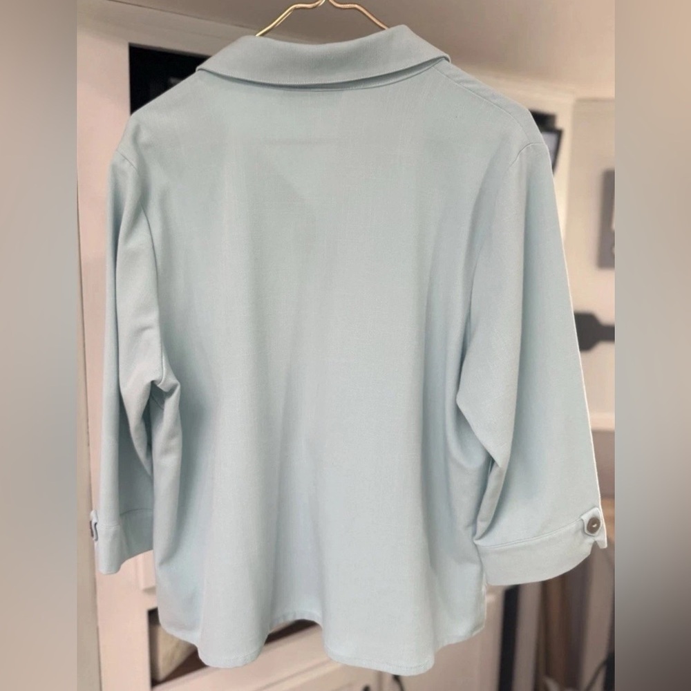 Haymaker Womens Size PXL Pale Blue Aqua Blouse Linen Feel Flowing Comfy Sharp! - Picture 7 of 7